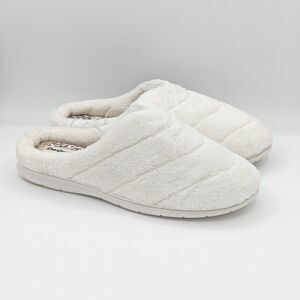 Dearfoams Women’s Cozy Slippers – Muslin White, Indoor/Outdoor, Washable